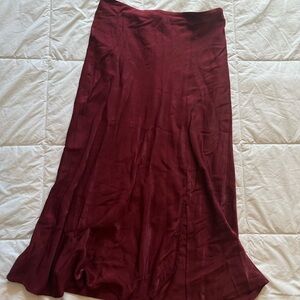 Maroon Silk Maxi Skirt